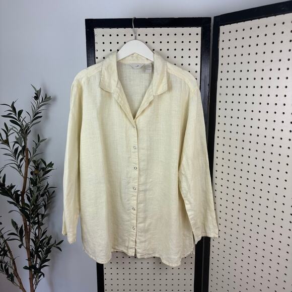J.Jill Linen Button-Down Butter Yellow Women’s L — Coastal Chic - Picture 2 of 5